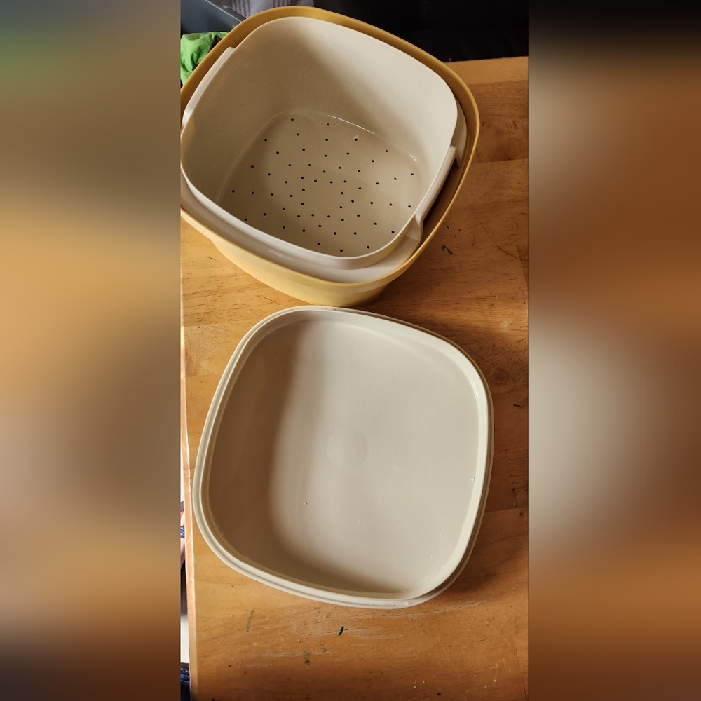 Vintage Tupperware Cream and Yellow Food Steam And Storage Bowls